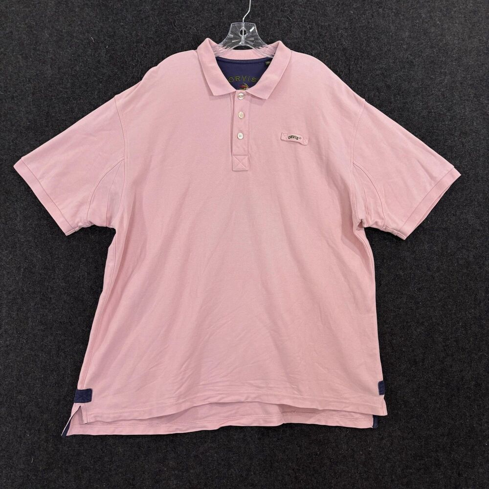 Orvis Signature Polo Shirt Men's XXL Pink 100% Cotton Logo Knit Top Outdoor